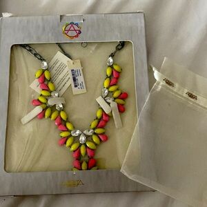 Amrita Singh Necklace Pink Yellow Genuine bib Crystal Drop Statement NEW